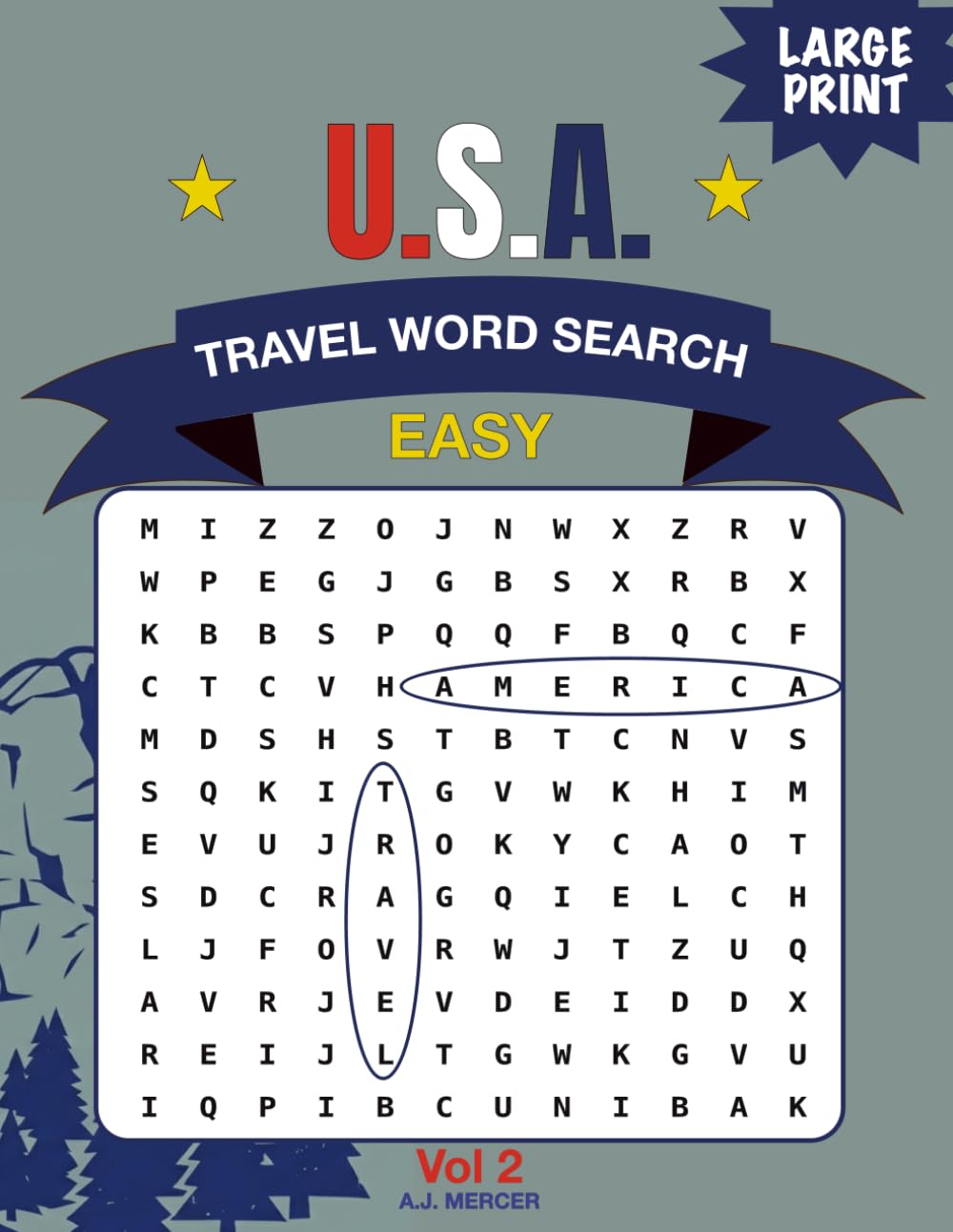 U.S.A. Travel Word Search - Easy Large Print: 100 Puzzles for Adults & Seniors | U.S. Geography, National Parks & Landmarks Activity Book with Solutions