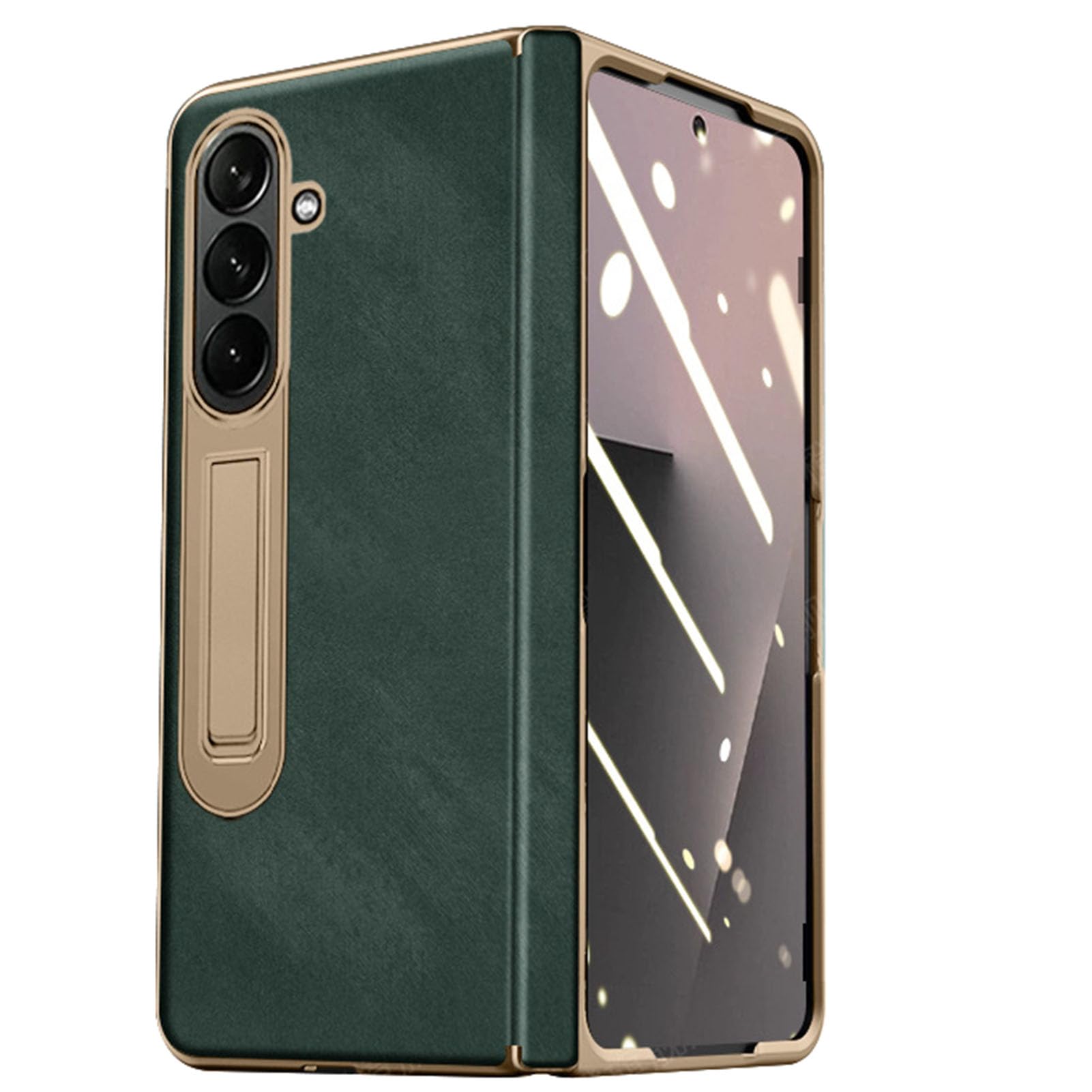 Skórzane etui do Samsung Galaxy Z Fold 7, matowe pełne owinięcie ochrona ekranu galwanizowana pokrywa zawias uchwyt odporny na wstrząsy powłoka, zielony, składany 7