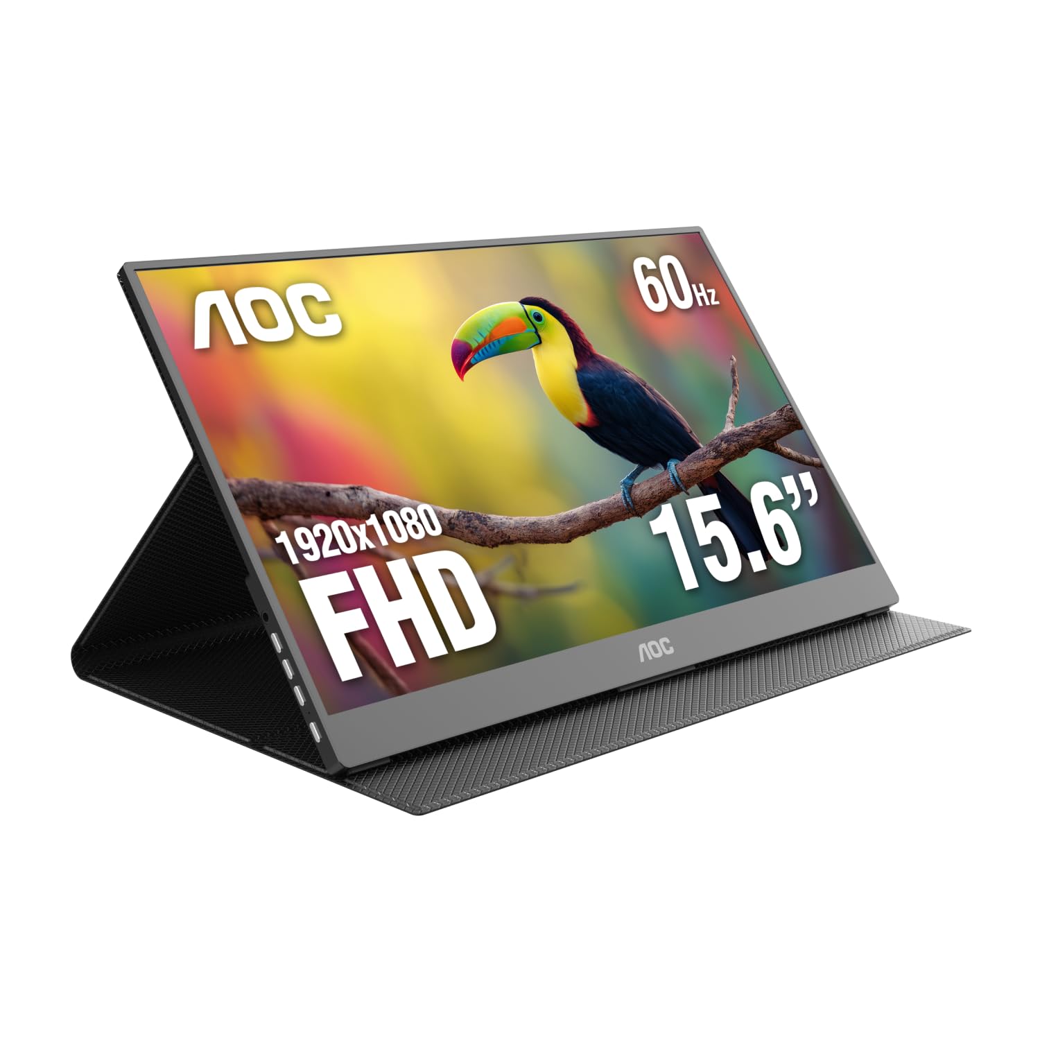 AOC16T20 Portable Monitor 15.6 Inch FHD 1920x1080, IPS Panel Computer Display, Speakers, USB Type C x2, Mini HDMI x1, Premium Smart Cover, Gaming Console Compatible