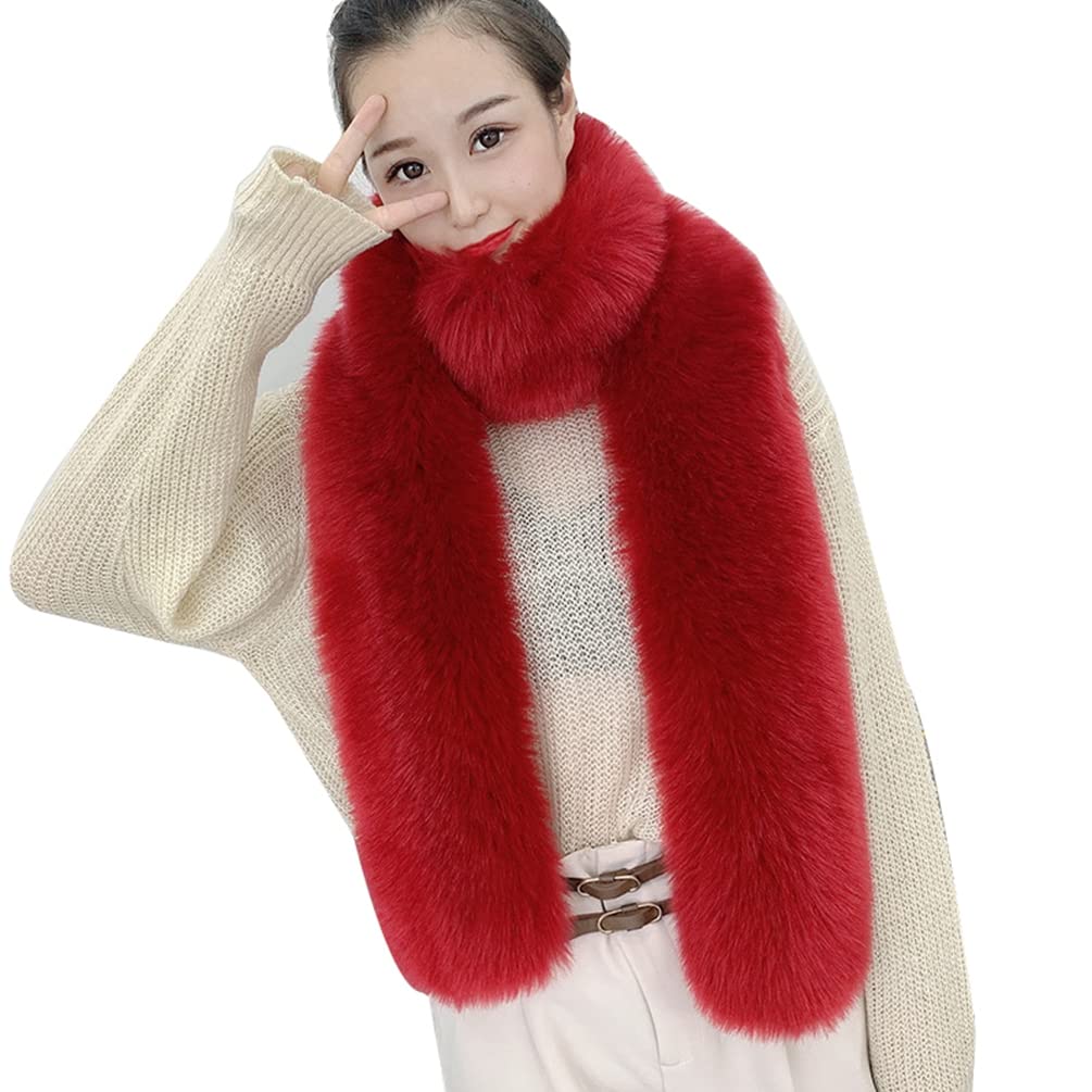 PengGengA Faux Fur Scarf for Women Long Neck Warmer Solid Color Shawl Soft Wrap Cape (Wine Red, One Size)