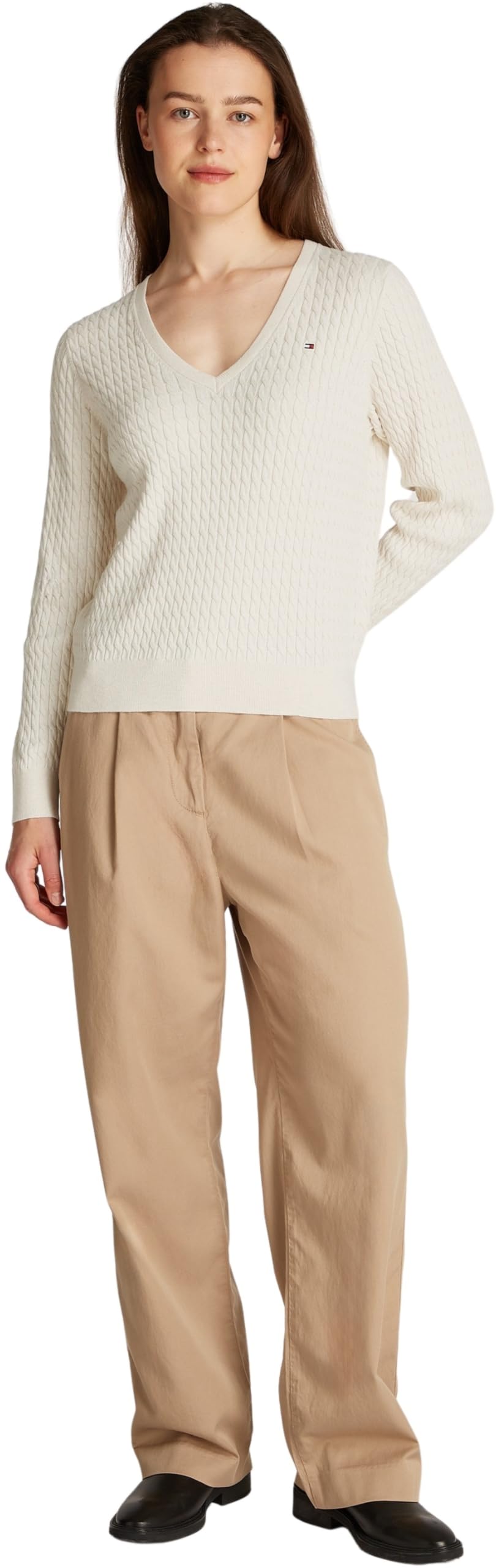 Tommy Hilfiger Co Cable Fine GG V-NK Ls SWT Ww0ww44987 Pull-Over Femme (Lot de 1)