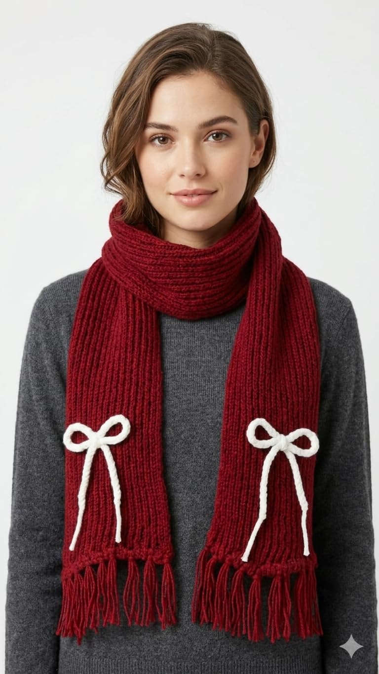 Cute Bow Women Casual Luxurious Premium Checkered Acrylic Woolen Muffler/Scarf/Stole for Winter-picture-34