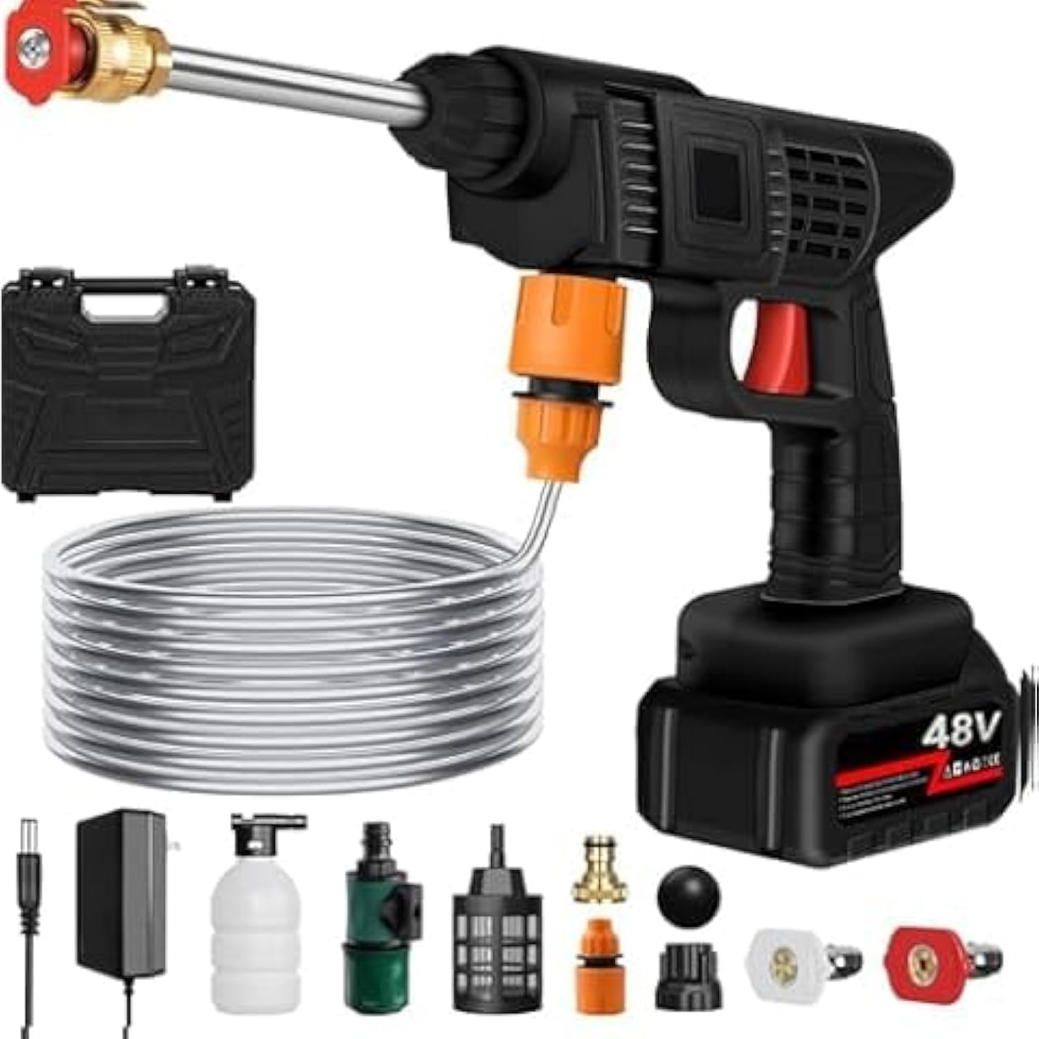 veroflame Cordless Portable Pressure Washer Gun 48V 12000mah High Pressure Water Gun| Wireless High Pressure Washer Water Spray Gun for Car Wash Bike Washing| Adjustable Nozzle and 5M Hose Pipe