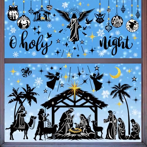 wondever Fenstersticker Nativity Krippe Schwarz Fenster Aufkleber...
