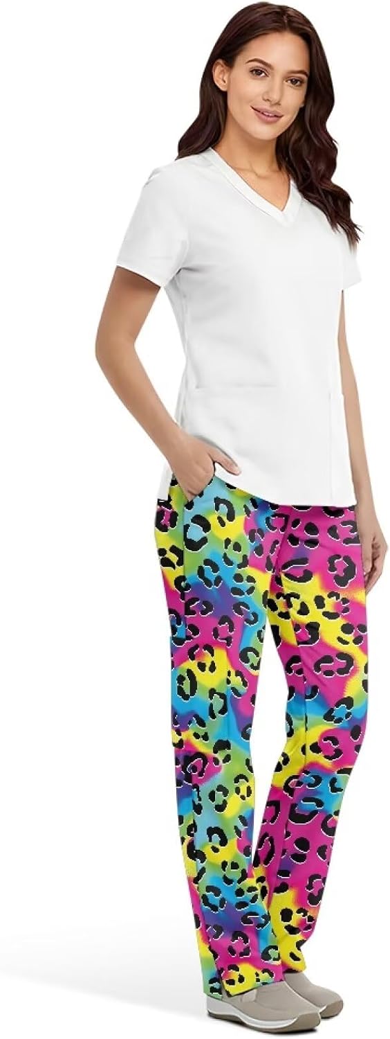 Women's Scrub Pants Flared Cargo Bottom Wide Leg Work Pants with 4 Pockets for Medical Uniform Workwear Daily Wear