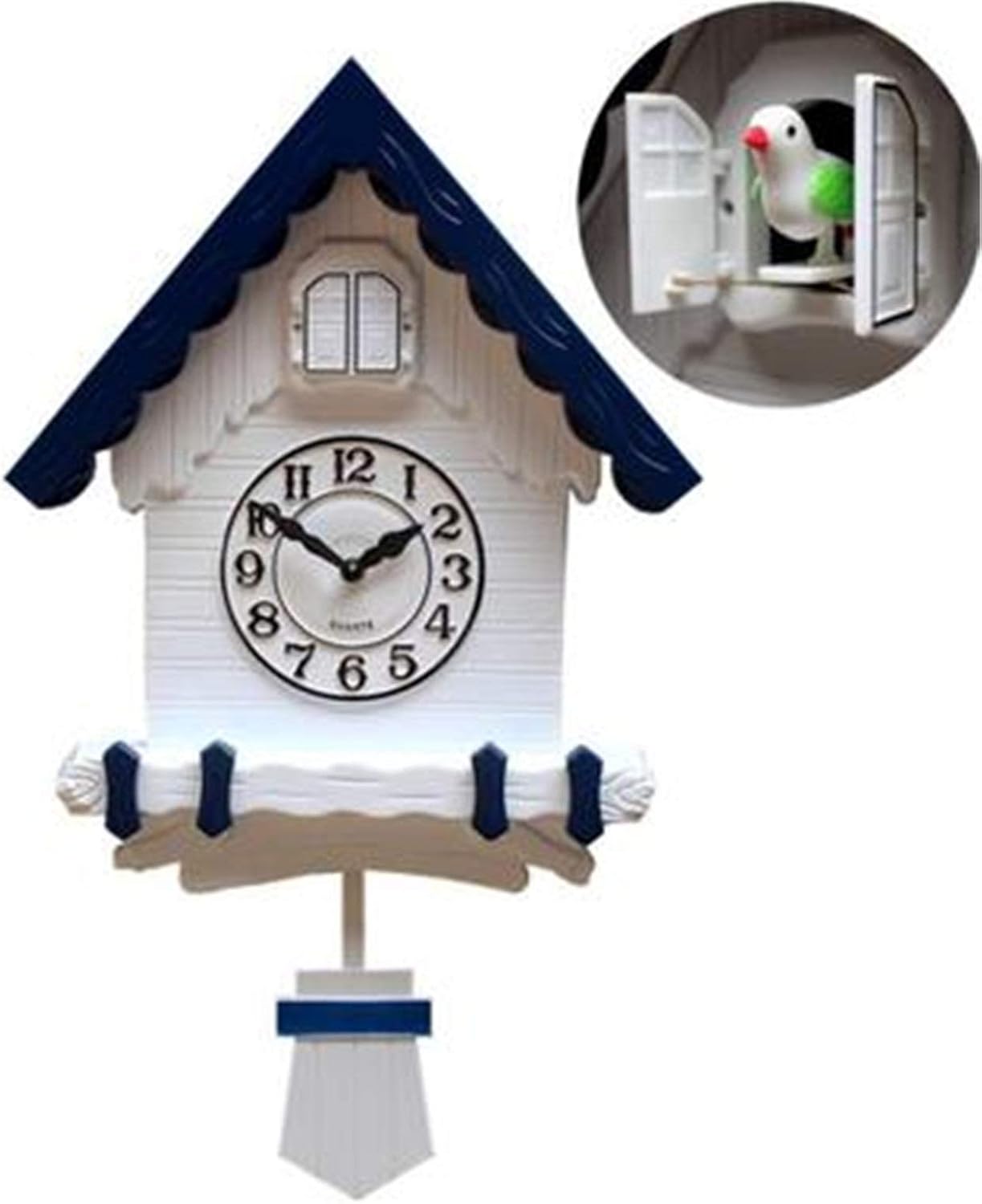 Cuckoo Clock Cuckoo Quartz Wall Clock Modern Antique Bird Home Room for Home Decor(Blue White)