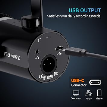 FEELWORLD PM1 XLR USB Dynamic Microphone with Boom Arm Stand Gifts for Podcast Recording PC Computer Gaming Live Streaming Vocal Voice-Over, Studio Metal Mic, RGB Light, Mute Button, Headphones Jack