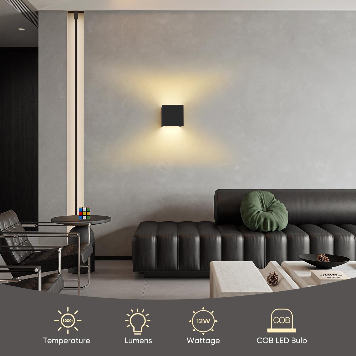 LED Wandleuchte 12W 3000K Warmweiß IP54 Aluminium Einstellbarer Lichtstrahl Schwarz