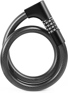 Candado para Bicicleta con 4 números y Alto nivel de seguridad, candado con Cadena para Bicicleta, candado con combinación de código numérico,Black