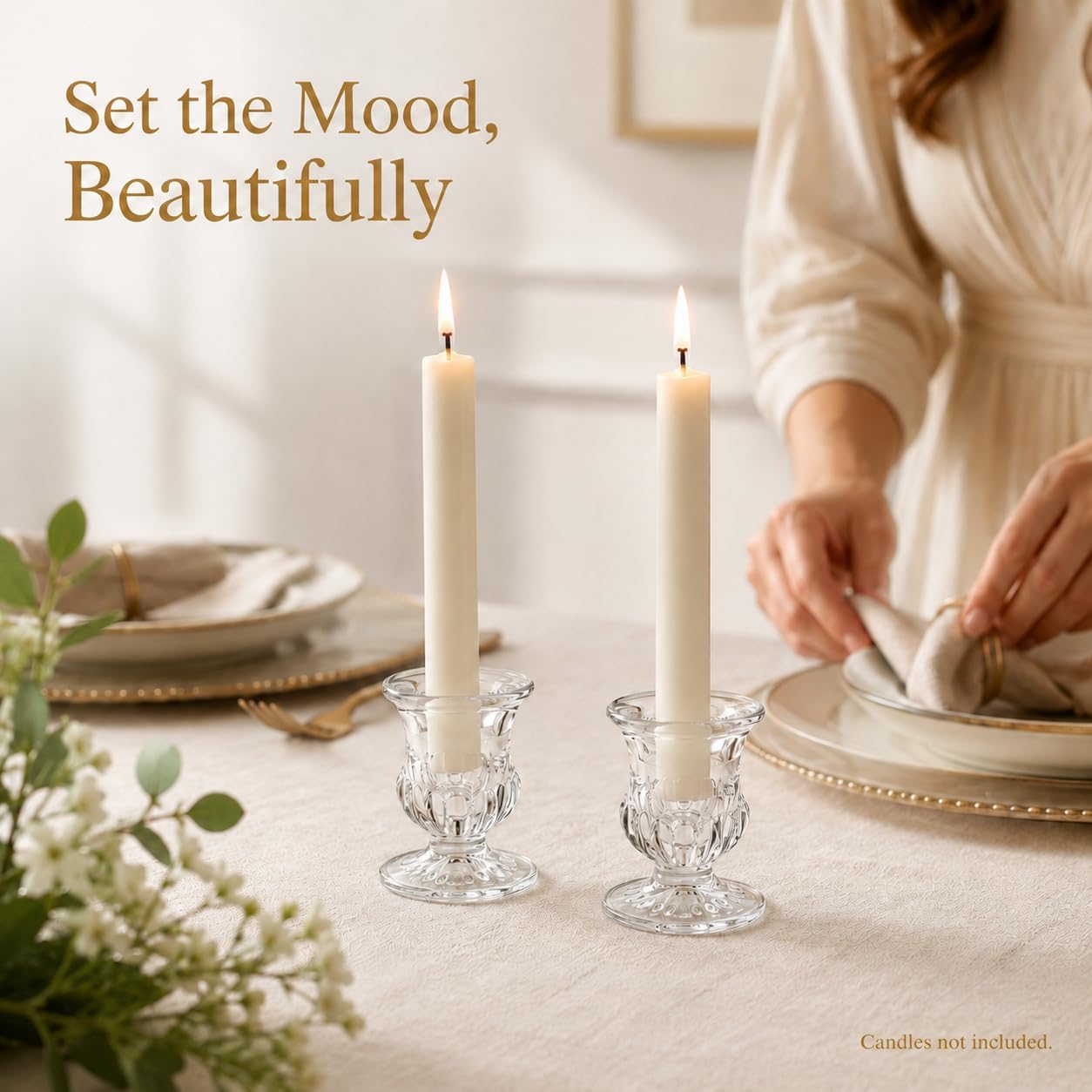 FSyueyun Candlestick Holders, Set of 2 Clear Glass Taper Candle Holders