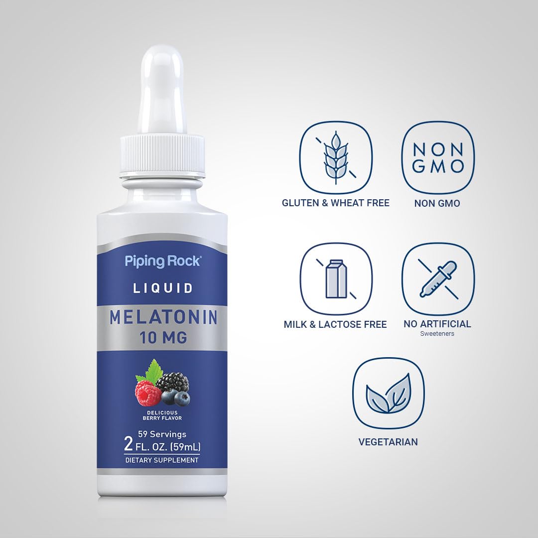 Piping Rock Liquid Melatonin 10mg | 2 fl oz | Berry Flavor Drops — Amazon image 3
