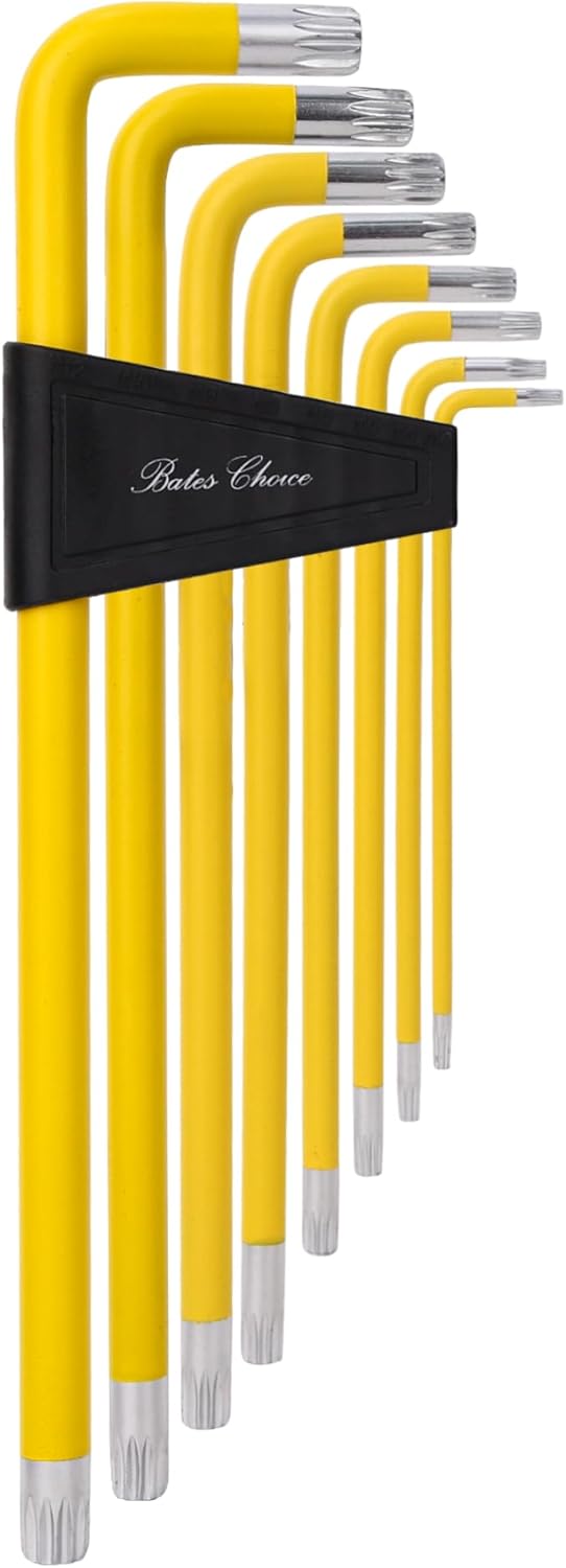 Bates- Long Triple Square Key Set, 8 Pack, 3.6" to 9.5" Length, Yellow, M3 to M12 Sizes, Triple Square Wrench Set with Extra Long Arm for Precision, Automotive Repairs and DIY Projects