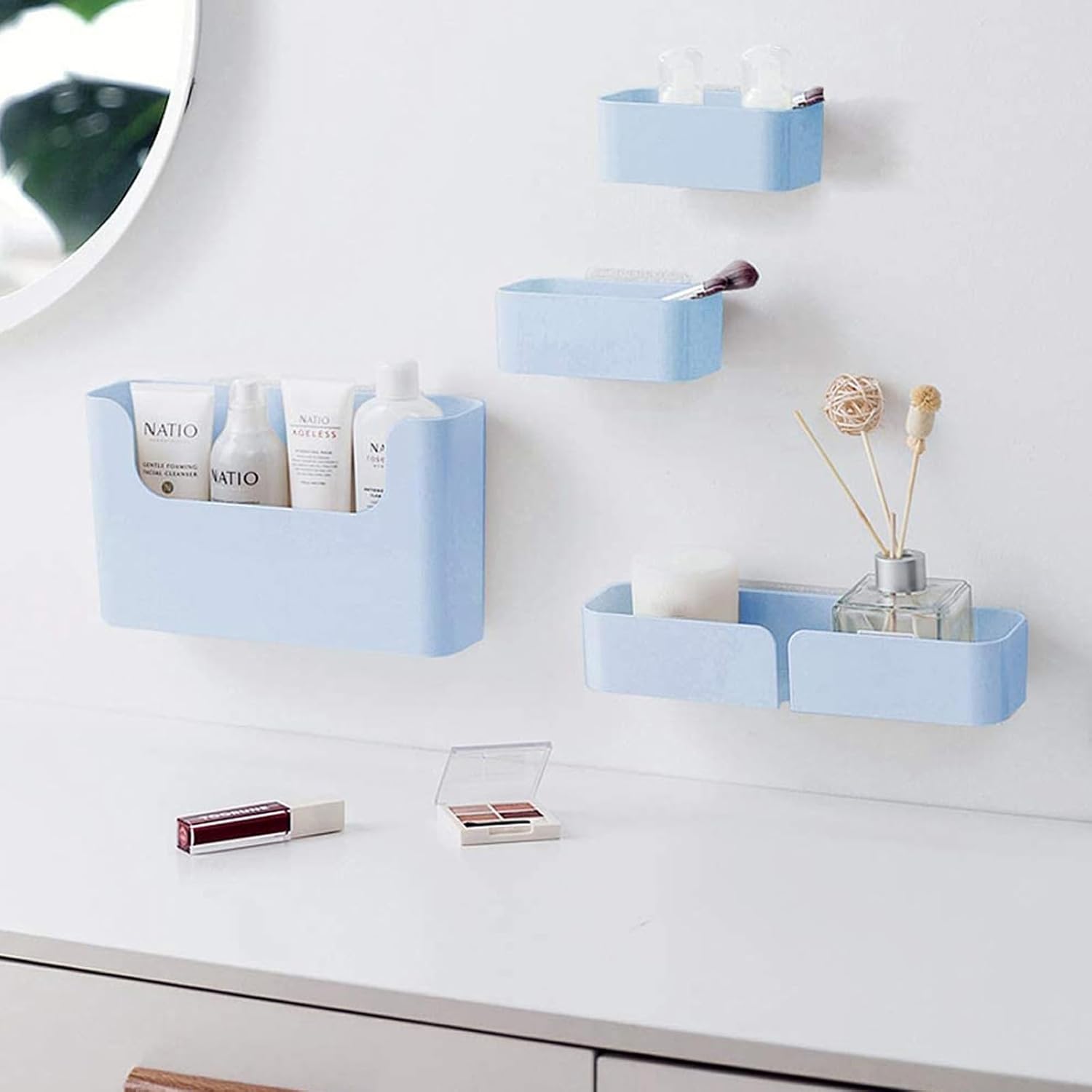 MORNITE Adhesive Cabinet Door Organizer Storage 8 Pack, Door Rack Shelves Holder Set for Sink Kitchen Bathroom RV Pantry Bedroom Closet Laundry Office, White