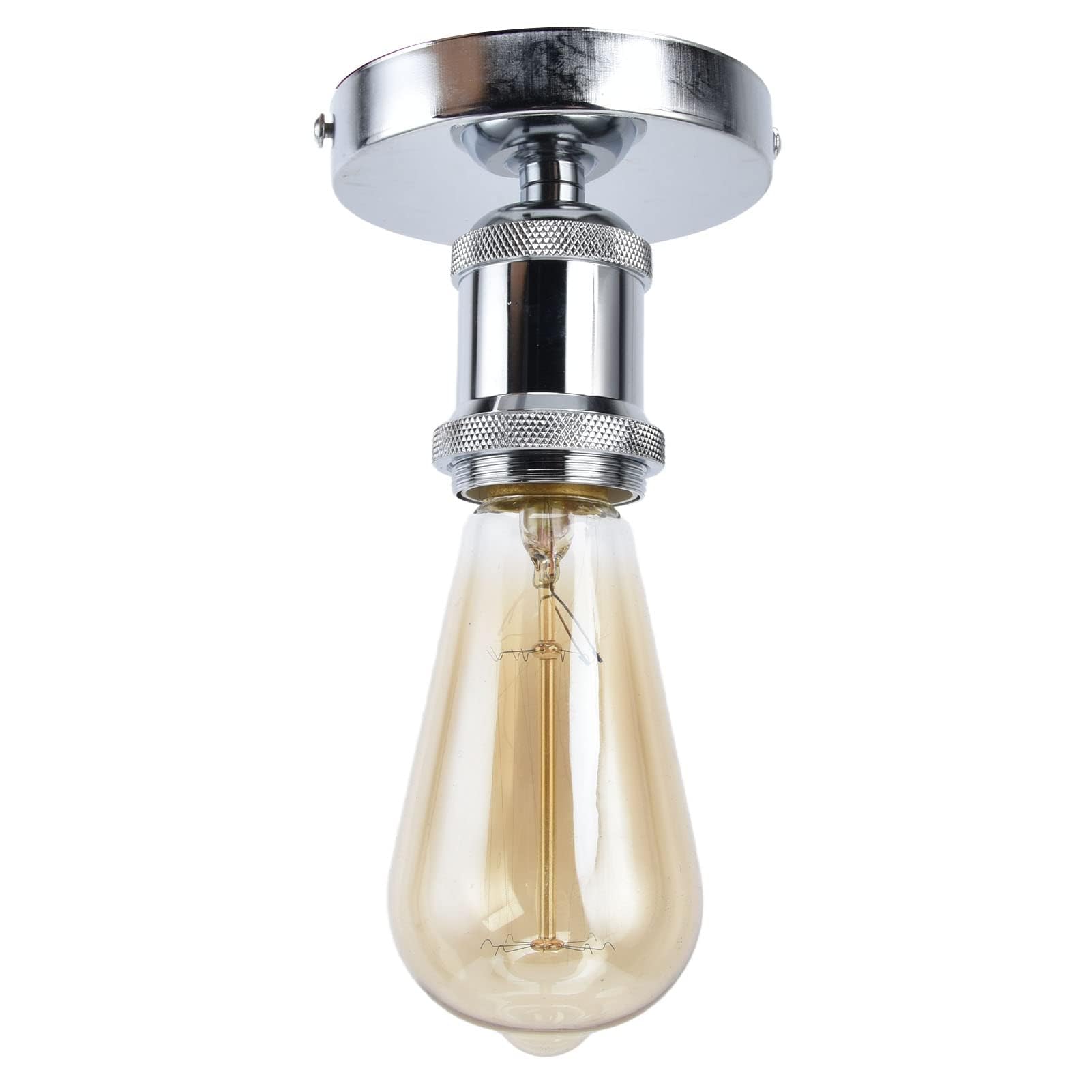 ViaGasaFamido Douille de Lampe E26 E27 Style Industriel Vintage avec Interrupteur, Aluminium et Fer, Argent, 85mm Hauteur, 100mm Diamètre, pour Cuisine Chambre Salon
