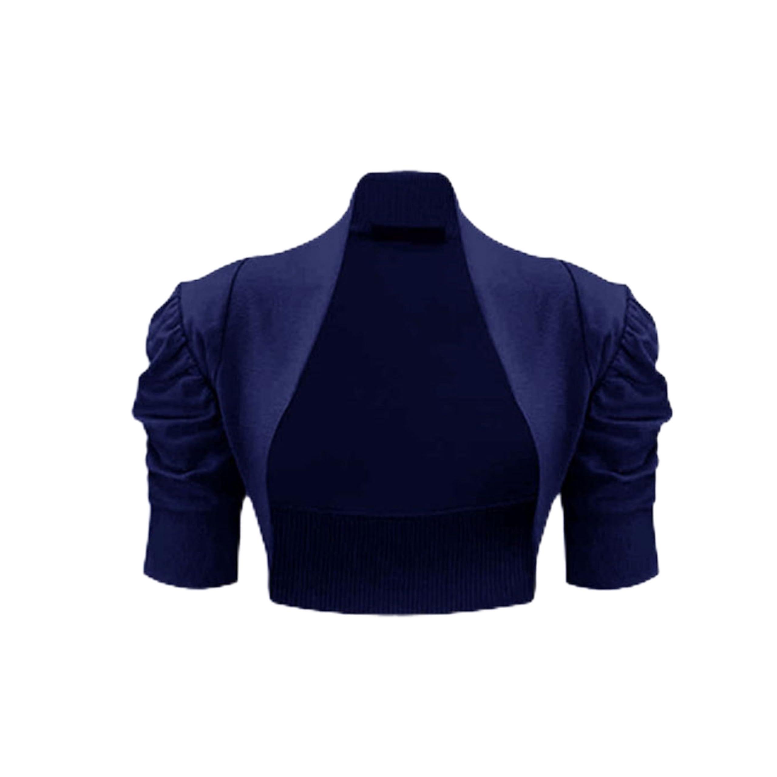 Noroze Girls Navy Kid's Plain Ruched Sleeves Bolero Shrug For Cropped Cardigans (13 Years, )