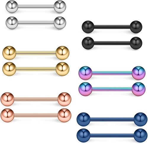 Ruifan Anillo de acero quirúrgico brillante de 16G y 14G para pezón, lengua, aro para piercing corporal, retenedor de joyería de 0.472-0.630in, 12