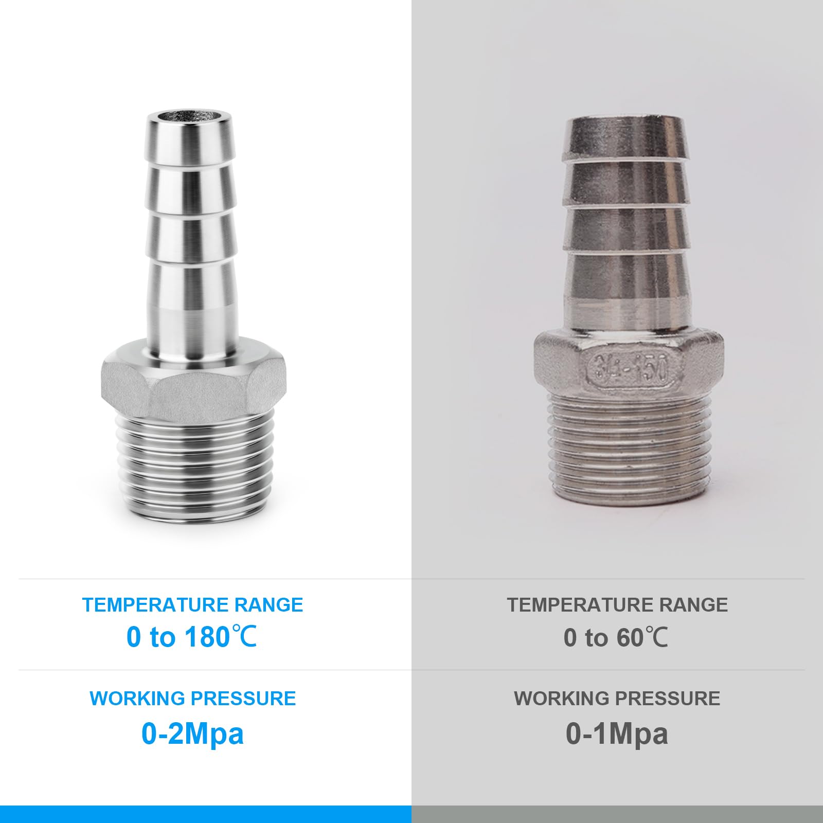 Racores de acero inoxidable 304 con espiga, 10 mm a rosca macho BSP de 3/8", conectores de compresión para agua, combustible, aire