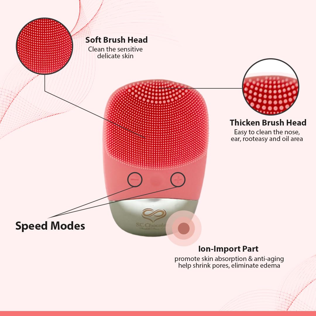 Gesichtsreinigungsbürste | 3-in-1 Elektrischer Gesichtsschrubber | USB wiederaufladbare Gesichtsreinigungsbürste | IPX7 wasserdicht | Mitesserentferner | Tiefenreinigung & Peeling (Rosa)