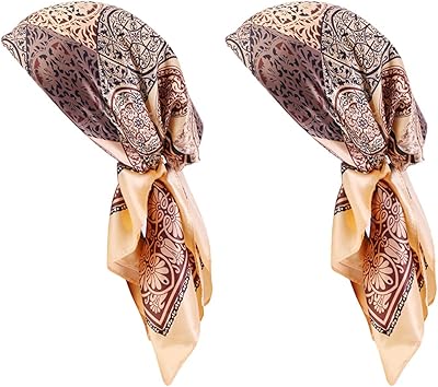 2 Pieces Women Stretch Cotton Print Turban Hat Headwear Scarf Chemo Beanie Cap for Cancer Hair Loss Khaki