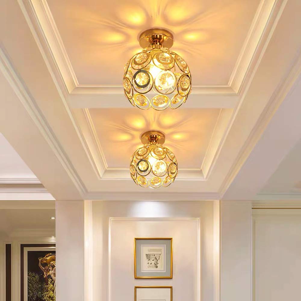 IDEGU Lot De 2 Plafonniers Modernes En Cristal Et Métal, Industriel Luminaire E27 Suspension Lustre Abat-Jour Rétro Éclairage Décoration Pour Chambre Entrée Couloir, 20cm (Blanc