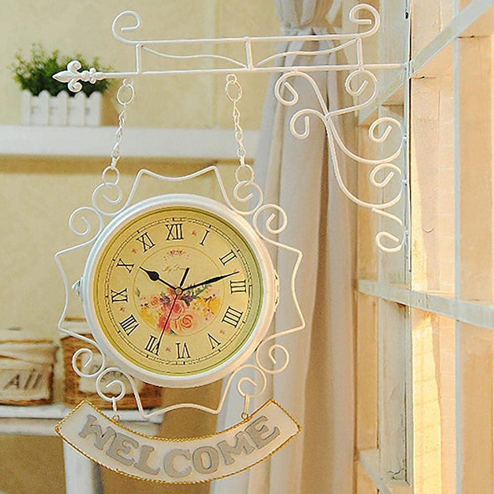 MYUYEE Wall Clock, Outdoor Clock Garden Clocks, Double Sided Retro Clocks Battery Operated Silent,C (B)