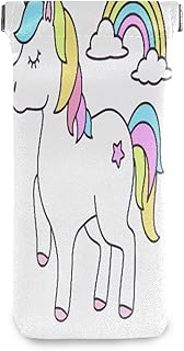 HUSSRITY Eyeglasses Case Cute Unicorn Sunglasses Pouch Soft PU Leather Squeeze Top Eyeglass Holder Portable Glasses Case For Women Men