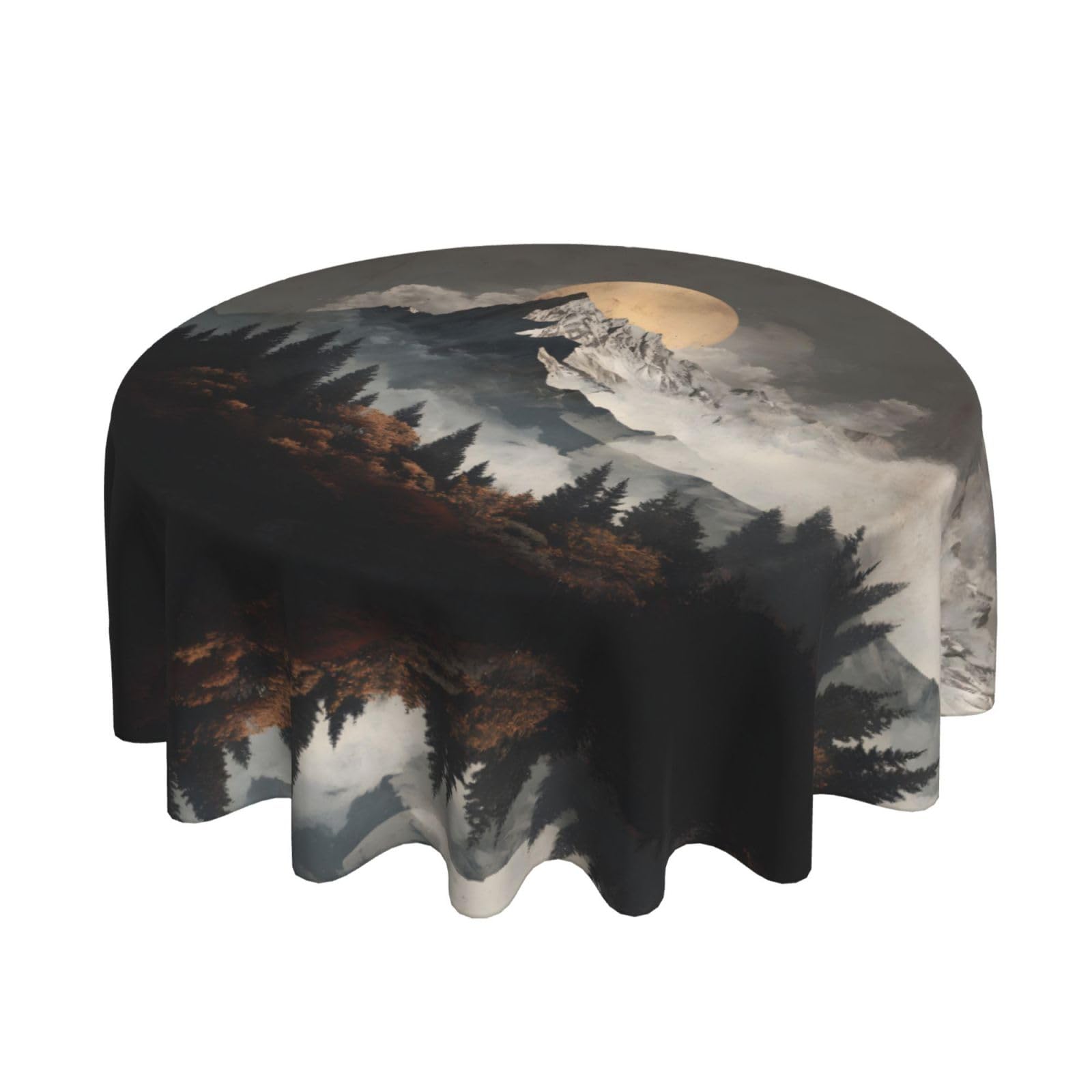 ESNAIUVCD high mountain print Round Tablecloth Waterproof Washable Wipeable Resistant Polyester Circular Table Cover for Dining Room Kitchen Indoor Outside 60"
