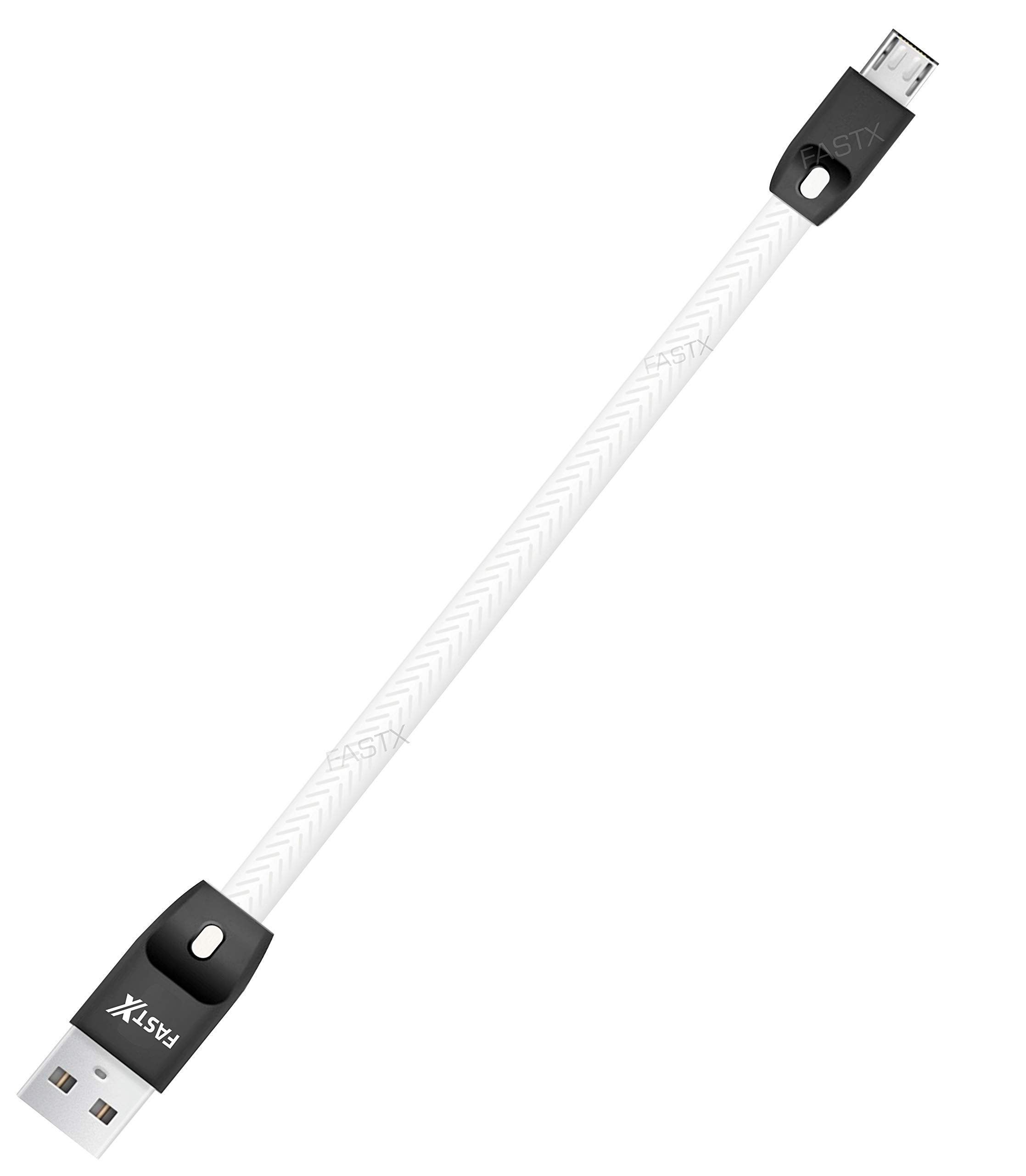 FASTX® Micro USB Cable - Power Bank Cable for Android Data Cables Fast Charging Cable Short Mini Small Flat Upto 2.1a Sync Powerbank Mobile Cable for Smartphones Laptop PC (White, Black)