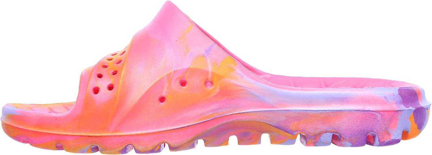 Skechers Kids Girls Foamies Hogan-Color Splashed Sneaker Slide Sandal, Hot Pink/Multi, 11 Big Kid