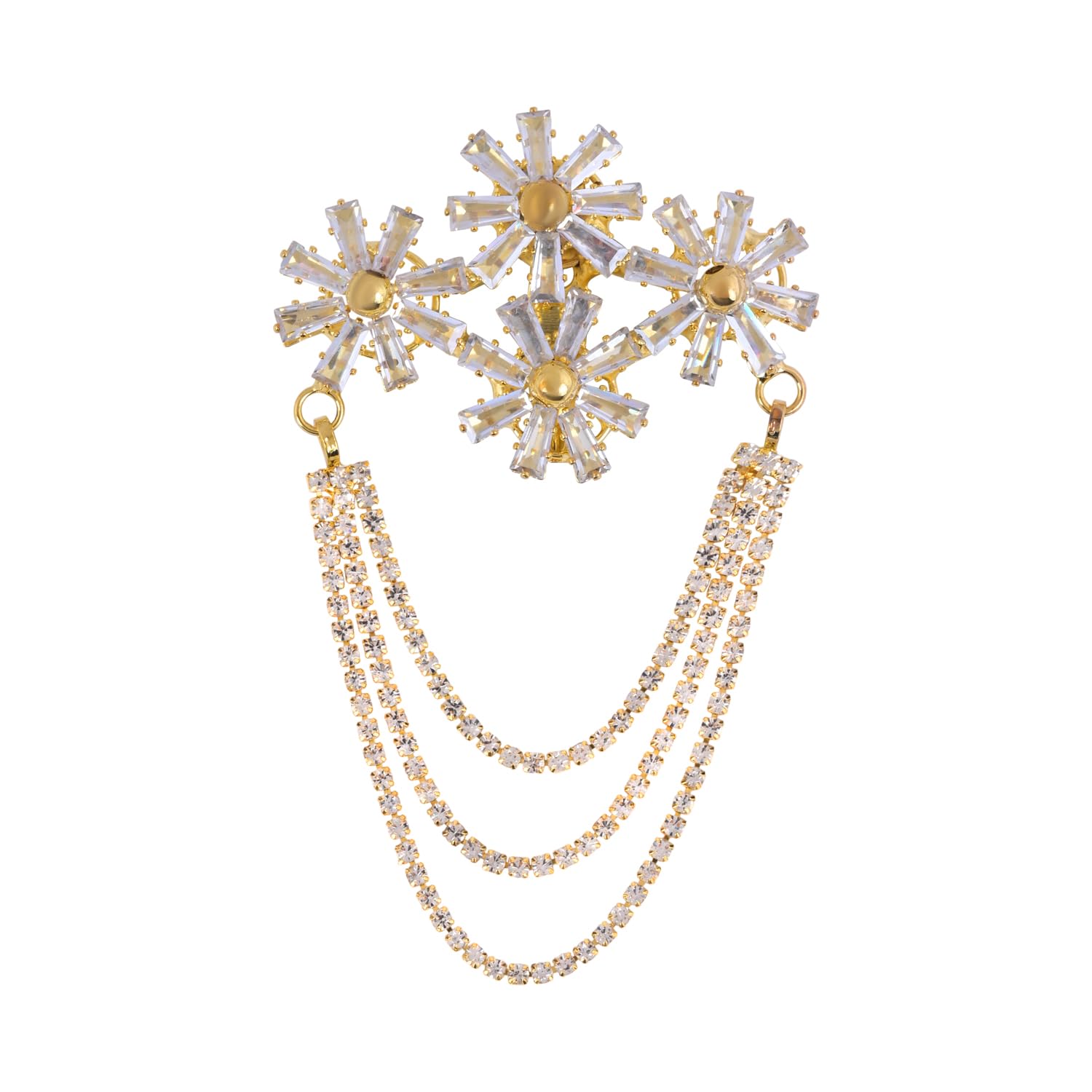 i jewels Gold Plated Traditional Brooch with Triple Chain and Simulated Stones for Men’s Suits and Sherwani-picture-38