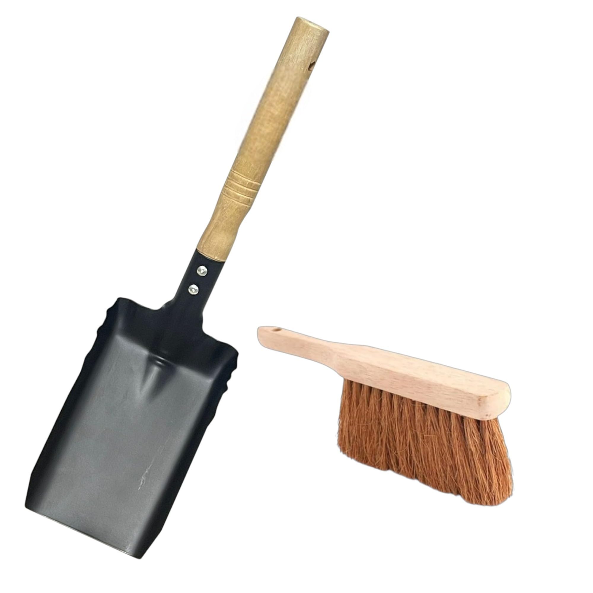 PNJB, Grill Ash Pan Metal Dustpan, Carbon Steel Fireplace Coal Ash Shovel with Wooden Handle, Dustpan Coal Shovel Fireplace Cleaning, Accessories Garden Hand Tools with Hand Brush Included.