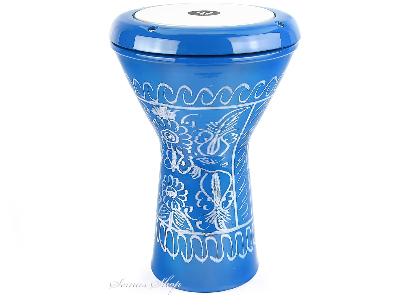 VD Vatan Darbuka - Tamburo orientale per bambini, in alluminio pressofuso inciso a mano, colore: Blu