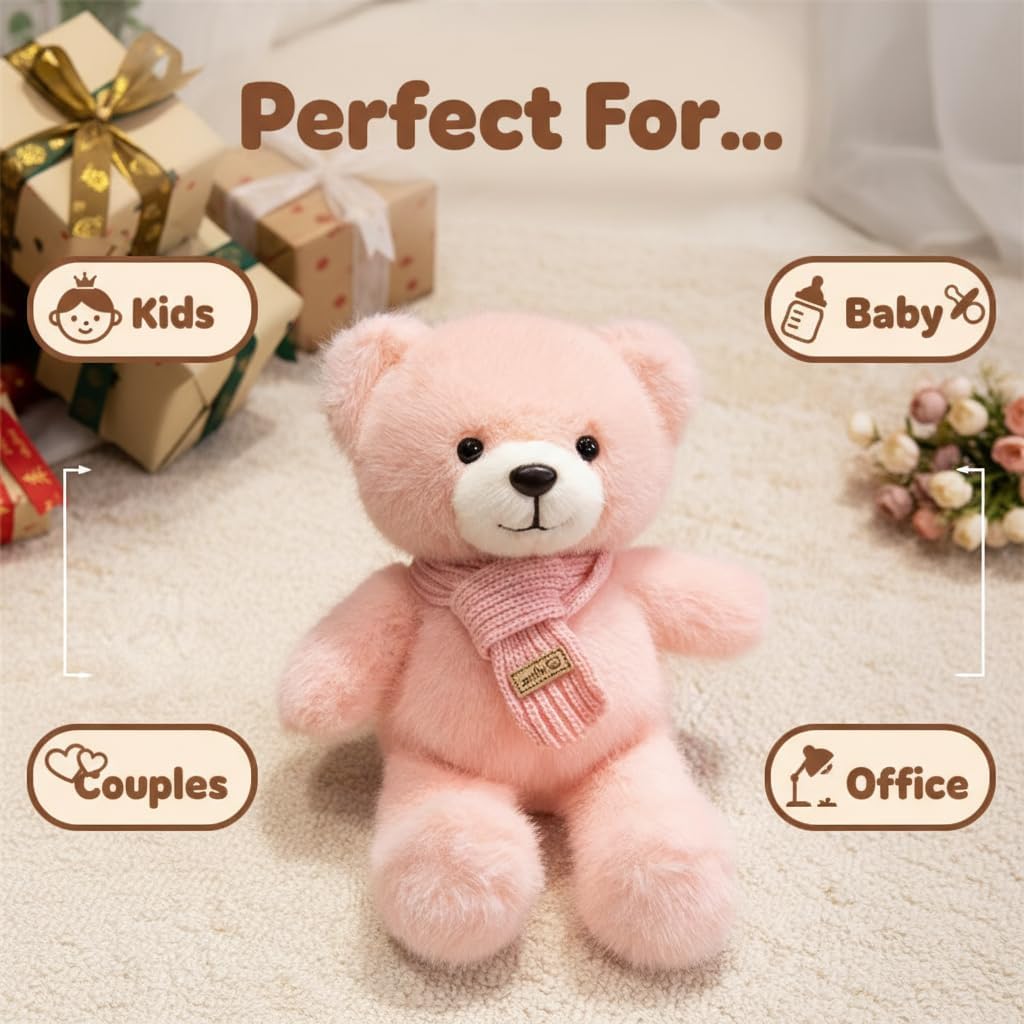 12 Inch Teddy Bear Stuffed Animals with Scarf,Soft Cuddly Plush Toy Dolls Gift for Girls Boys Kids Baby Shower (Pink) image 2