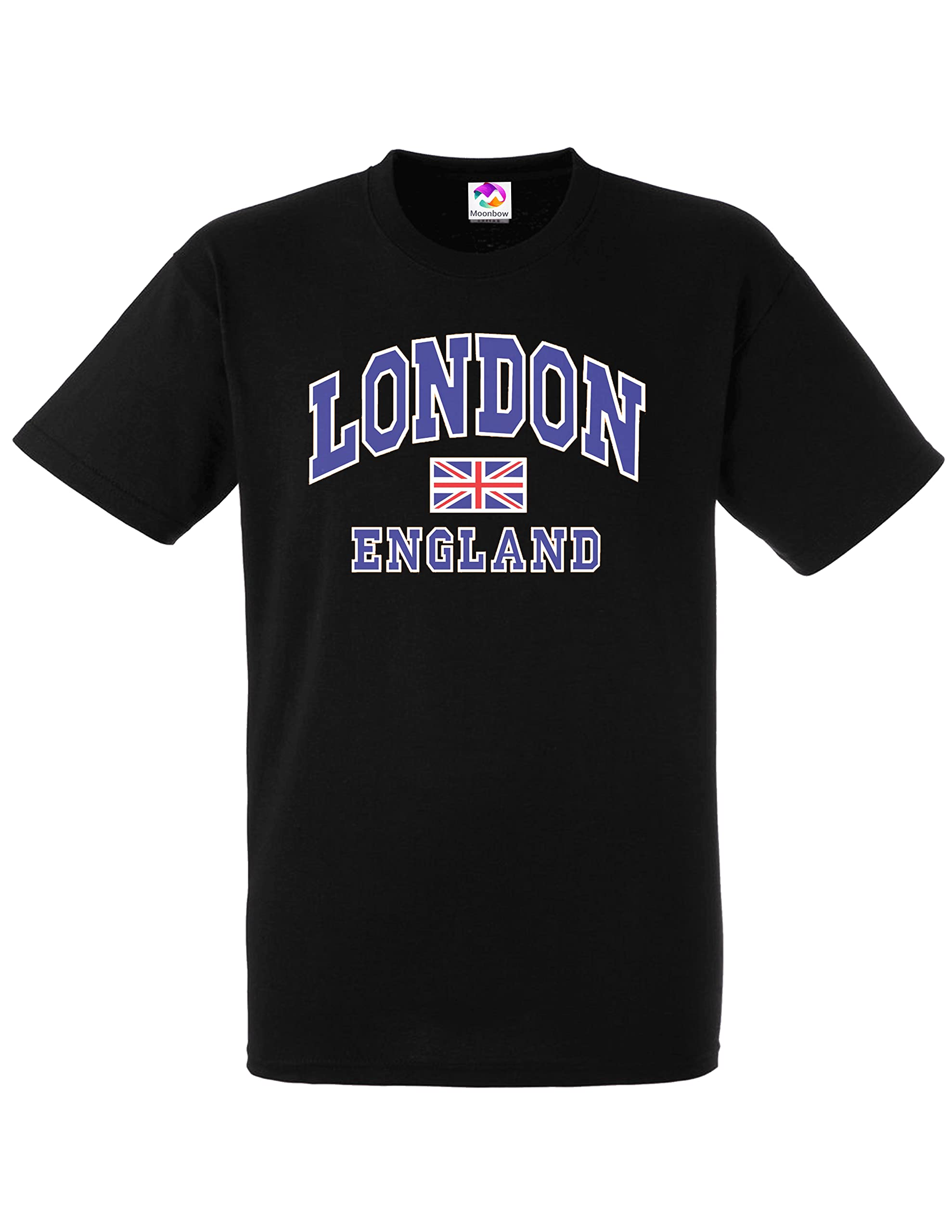 Moonbow Unisex Black London England With Union Jack Flag Souvenir Quality Printed T-Shirt