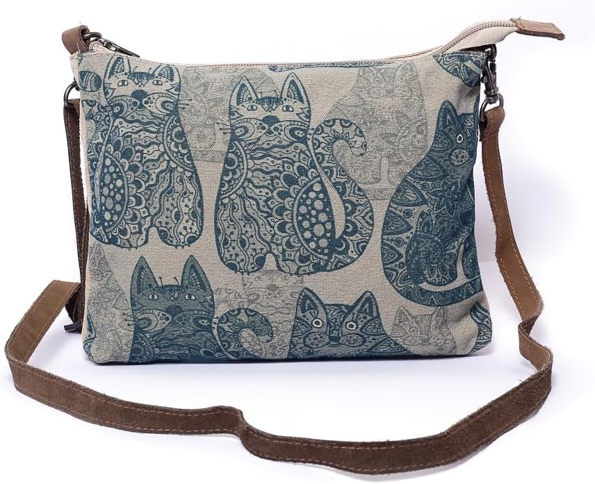 COTT N CURLS Vintage Cat - Wristlet Wallets for Women, Crossbody Sling Bags, Cotton Canvas Purses, 100% Cotton Canvas