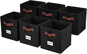 DECOMOMO Storage Bins 6pcs Cube Storage Basket with Label Holder for Closet Kallax Shelves Clothes Kids Toy Nursery (Cube 11" / 6pcs, Black)