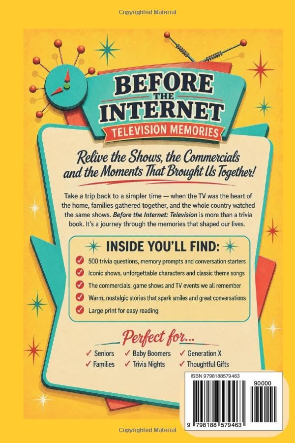 Before the Internet: Volume 2 - Television Trivia: 500 Trivia Questions, Memory Prompts & Conversation Starters About the TV Shows, Commercials & ... Together - A Perfect Gift for Seniors & Gen X image 3