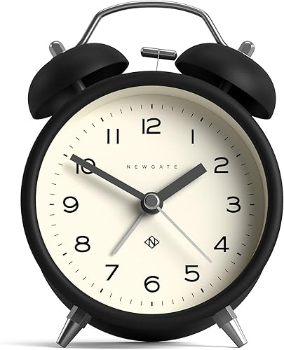 Vista 9 de NEWGATE® Charlie Bell Echo - Reloj despertador Versión moderna del reloj clásico de campana doble Blanco Números fáciles de leer Ideal
