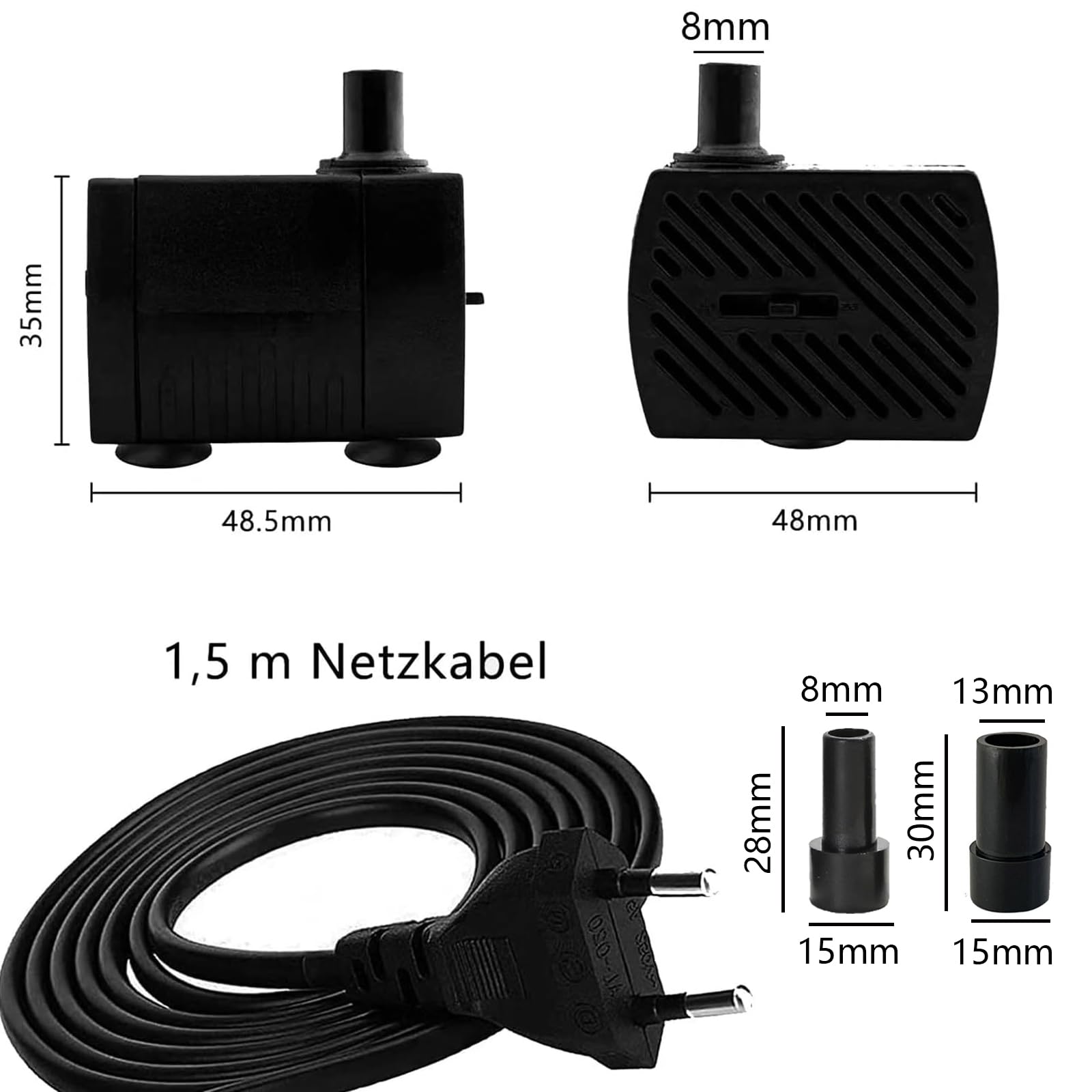 GERUI 2 x mini pompa wodna, 280 l/h, 4 W, 220 V-240 V, 50/60 Hz, regulowana objętość wody 8/13 mm, pompa do fontanny, nadaje się do małych akwariów, pomp do akwarium, ogrodów