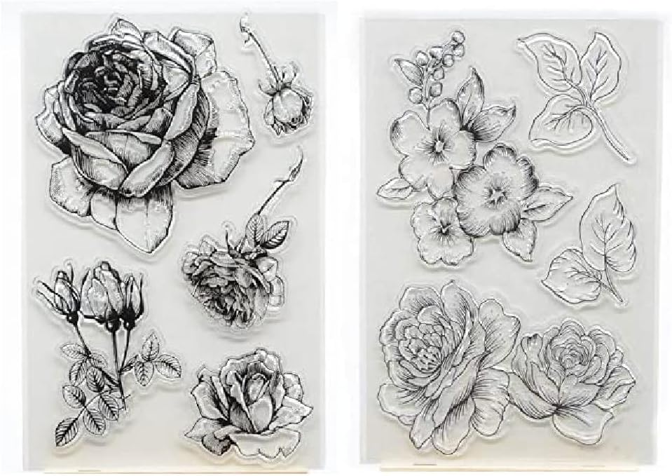 Linda Craft 2pc Rose Flower Background Clear Stamps for Card Making Decoration and DIY Scrapbooking