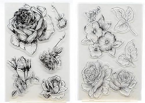 Linda Craft 2pc Rose Flower Background Clear Stamps for Card Making Decoration and DIY Scrapbooking