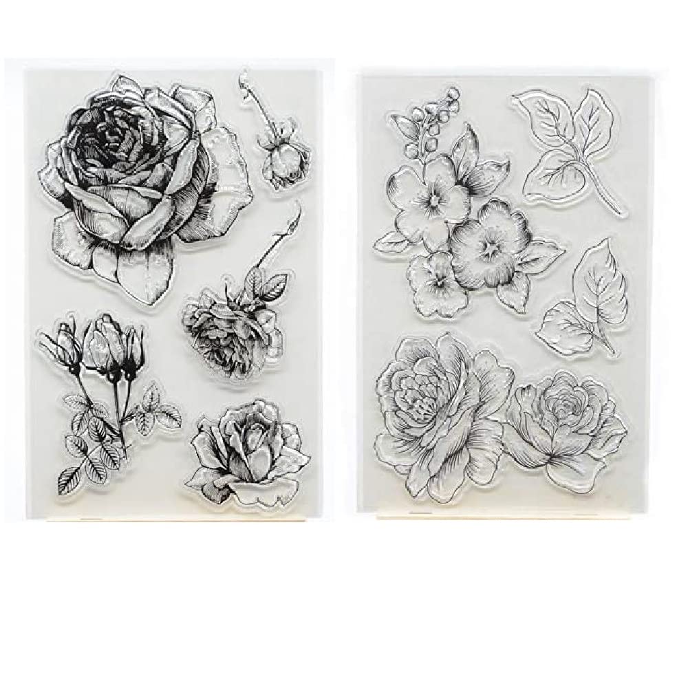 Linda Craft 2pc Rose Flower Background Clear Stamps for Card Making Decoration and DIY Scrapbooking
