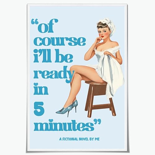 Divertido arte de pared para baño, único, retro, vintage, 70, póster de dormitorio azul, moderno, estético, impreso, pin up, femenino, sala de