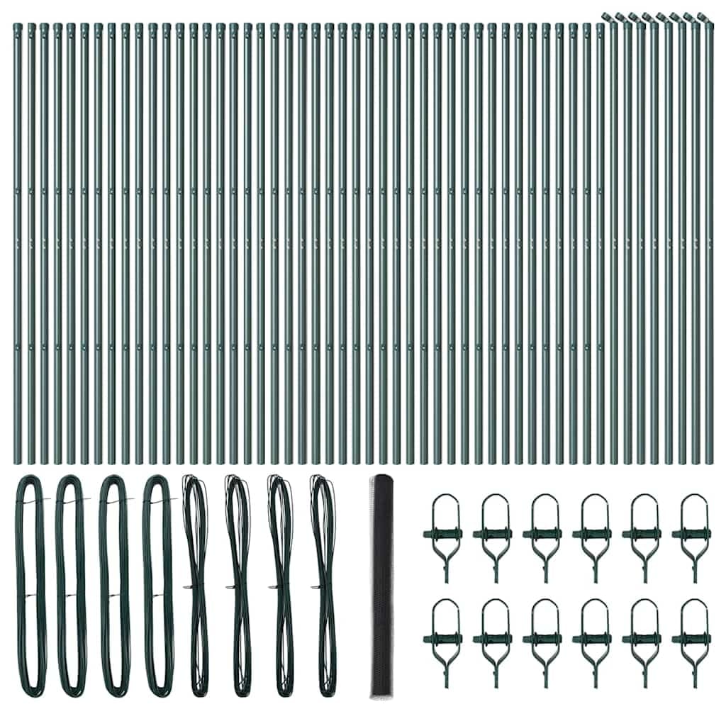 Grey Steel PVC Fence Post 100 x 1.6m 50mm Mesh Outdoor Garden Security Barrier Kit Weather Resistant Corrosion Proof Rectangle Shape for Terrace Yard Pet Enclosure 104 Posts