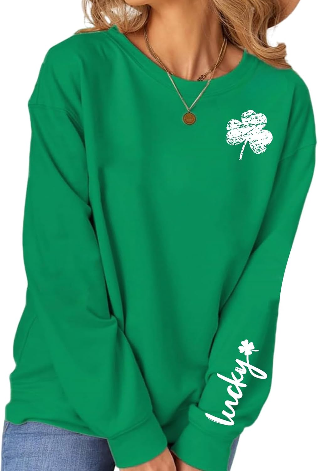 St. Patrick's Day Sweatshirt for Women Lucky Shamrock Long Sleeve Sweater Irish Clover Casual Graphic Pullover Tops - Image 4
