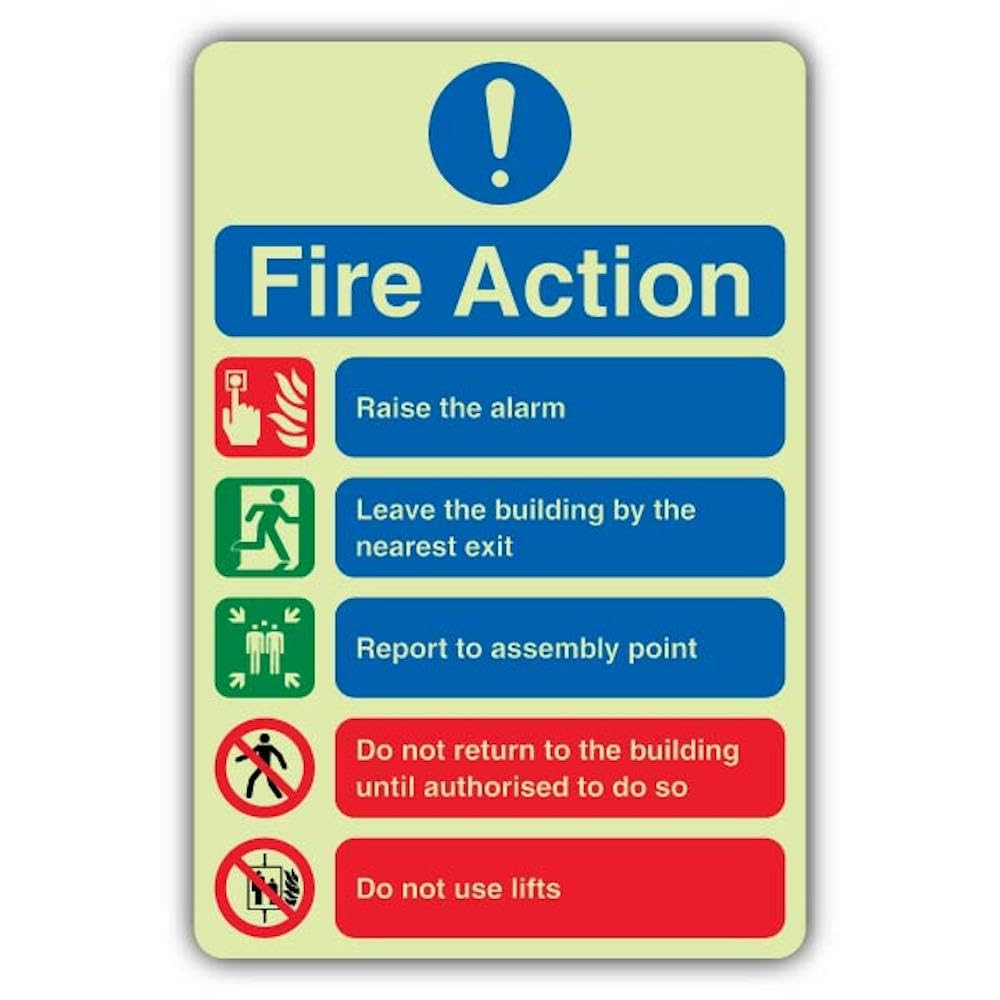 V Safety Photoluminescent Fire Action - Do Not Use Lifts - Acrylic Sign Safety Sign - 300 x 450 mm - GloAcrylic