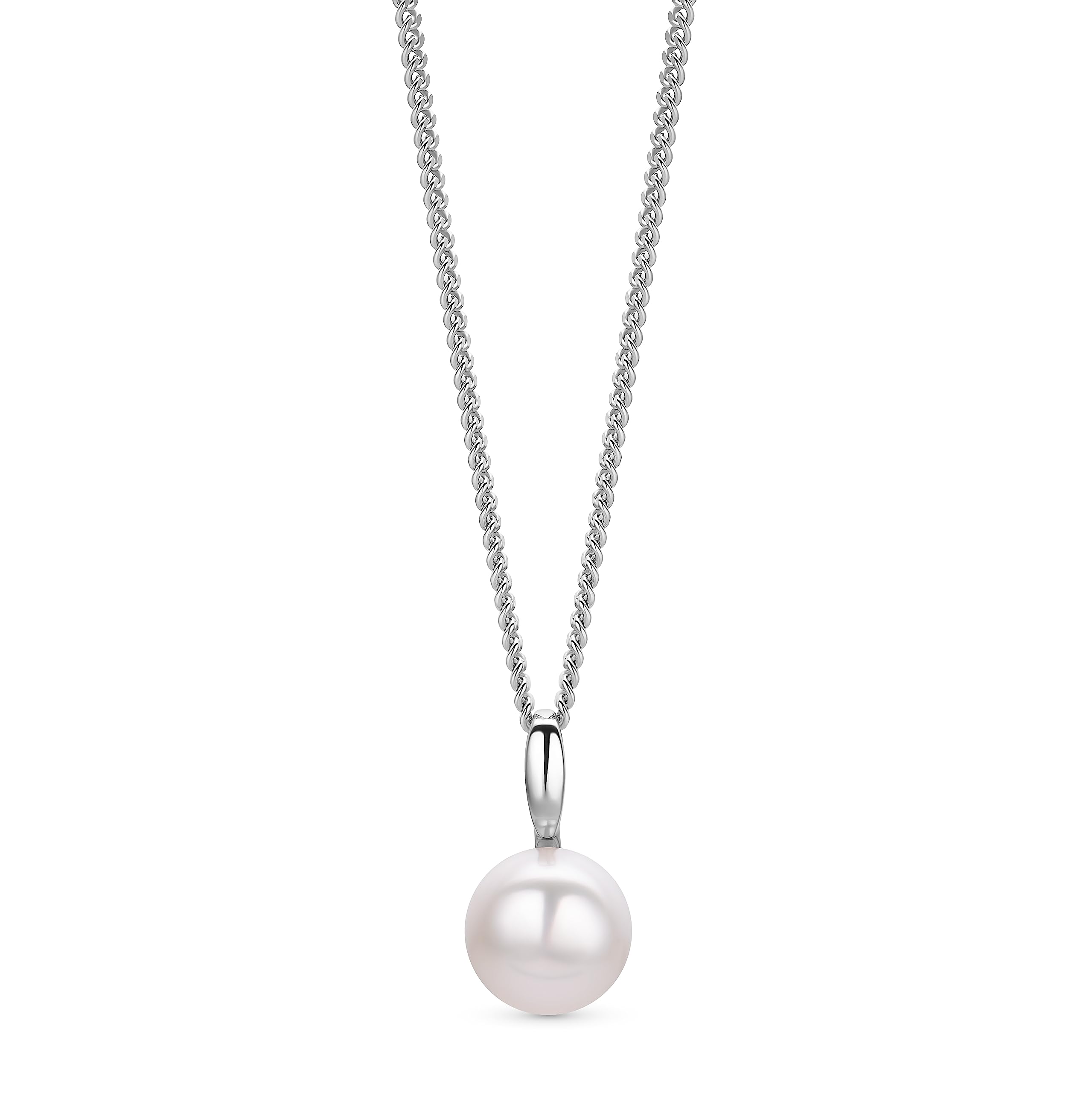 OROVI Halskette Damen -925 Silber– Perlenkette Damen, Kette Silber, Kettenanhänger weiße Süßwasserperle 10 mm, Hypoallergene Silberkette 46cm, Perlen Anhänger, Silberschmuck, inkl. edler Schmuckbox