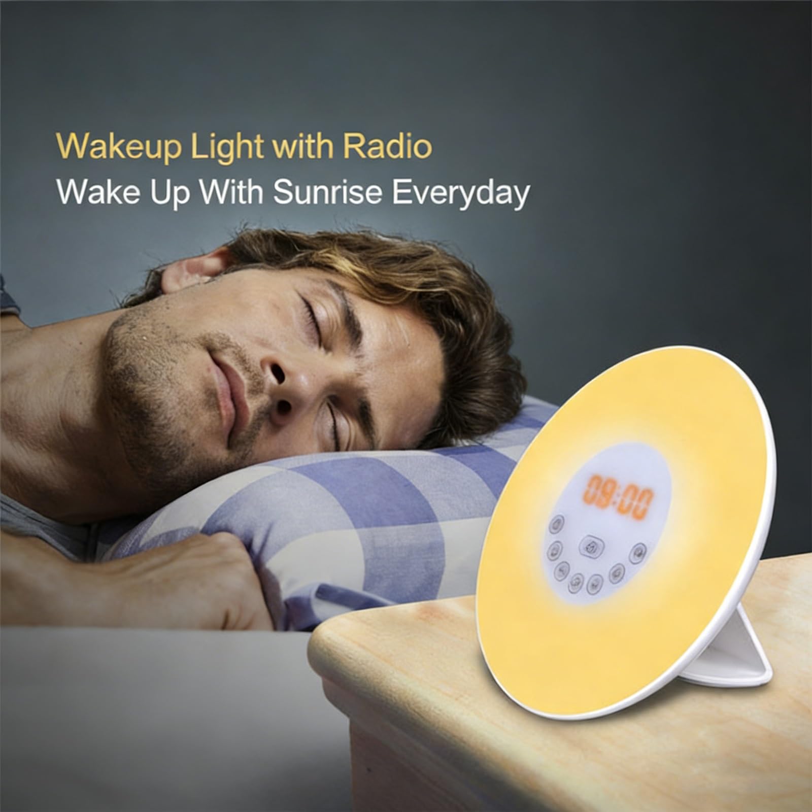 Réveil Lumineux Sunrise Alarm Clock, Lumière Naturelle et 6 Sons De La Nature avec Radio FM, Fonction Snooze, Lampe D'ambiance Multicolore pour Chambre à Coucher, Compact