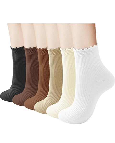 REACH STAR Socks for Women 6-Pair Cotton Ankle - Ruffle Socks Women with Frilly Trim, Stretchy Comfy Everyday Wear
