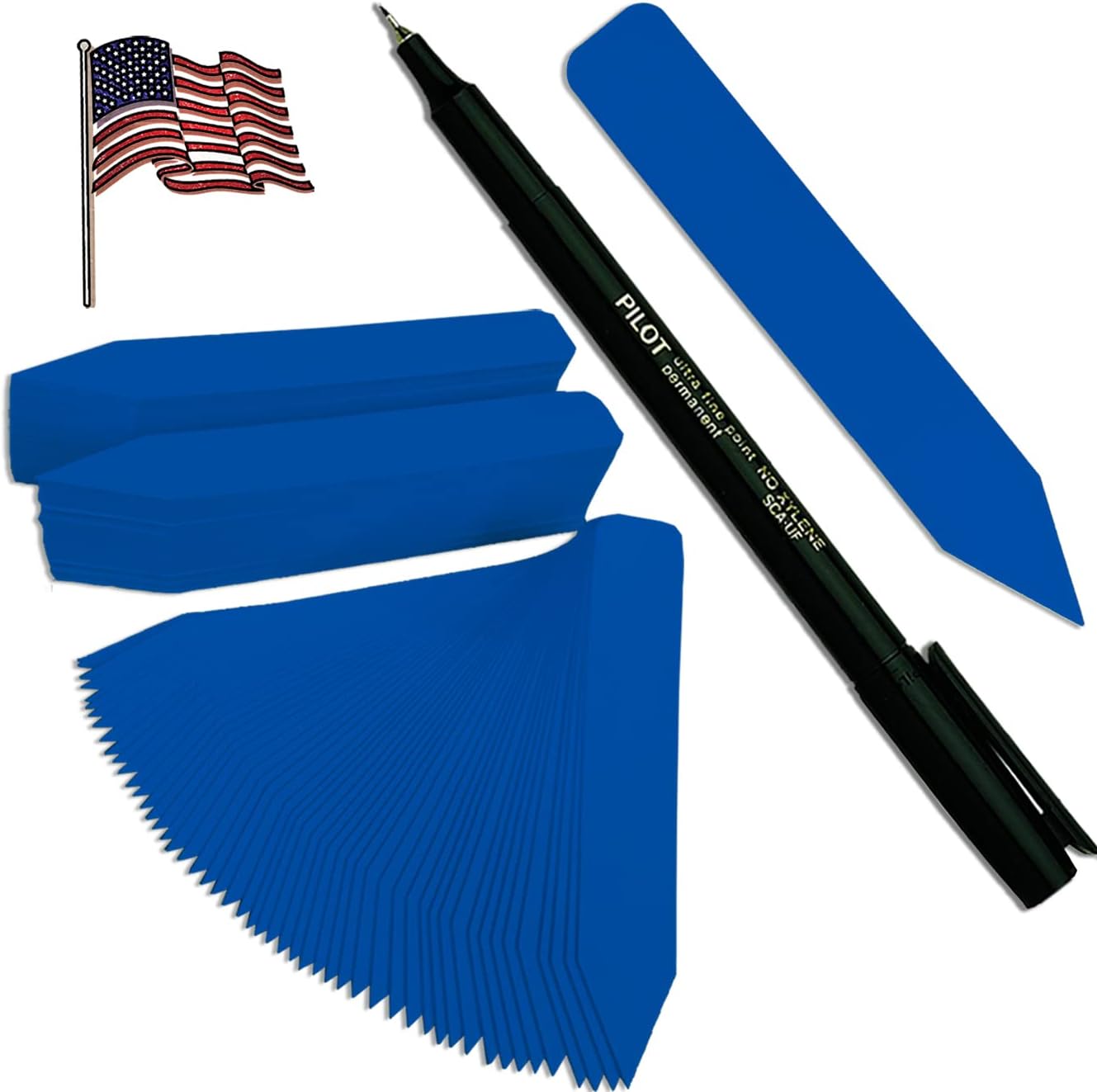 5 x 5/8 Dark Blue Premium Pot Stakes with Marker - 200 Pcs - Plastic Plant Tags and Labels - Nursery Garden Tree Labels Waterproof Writeable | Made in The USA |